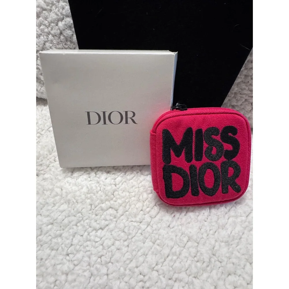 Dior Beauty Trousse Pouch Pink Canvas Miss Dior Logo Cosmetic Bag NWOT